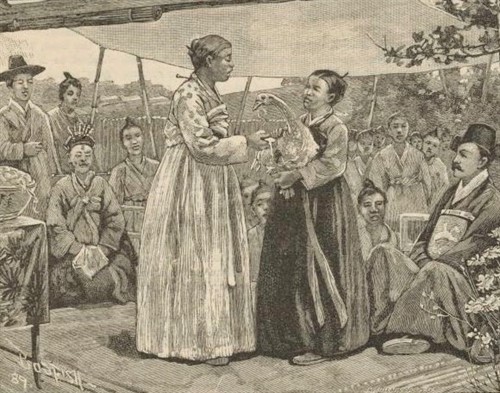 Kresba korejské svatby z roku 1889