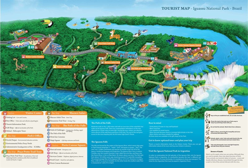 Mapa národního parku Iguacu - brazislké části | http://www.cataratasdoiguacu.com.br