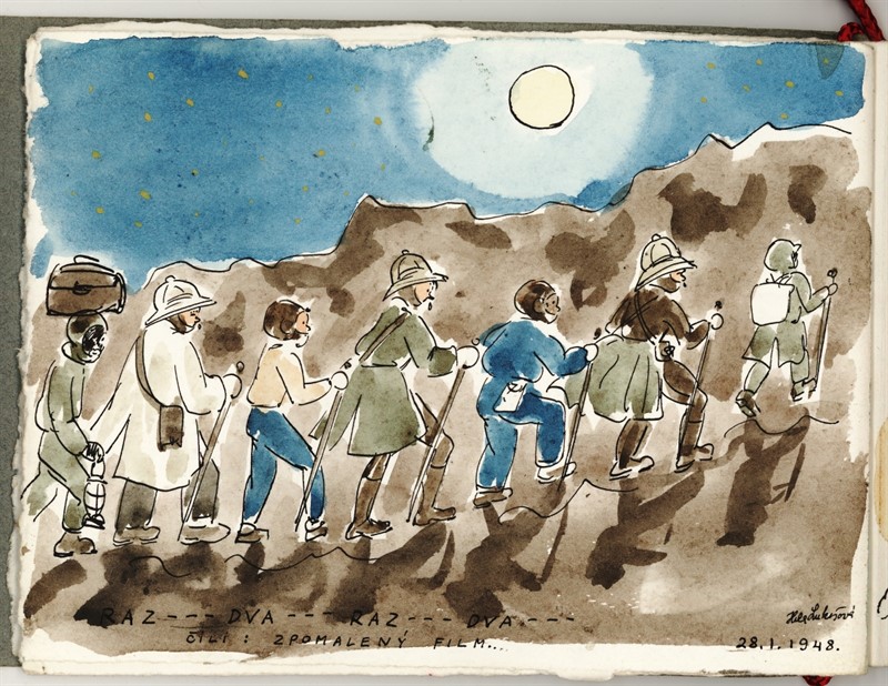 Leporelo s komiksem z výstupu na Kilimandžáro věnovala k 29. narozeninám M. Zikmundovi malířka Helena Lukešová.